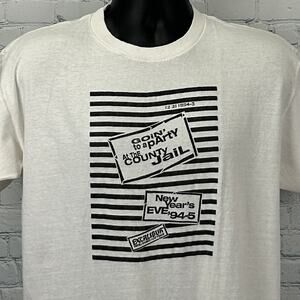 Vintage 90s Excalibur Las Vegas New Years T Shirt Jail Party Hotel White L Large